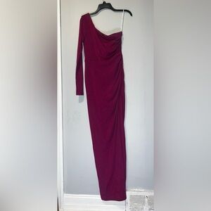Lulu's Deep Wine One-Shoulder Gown
